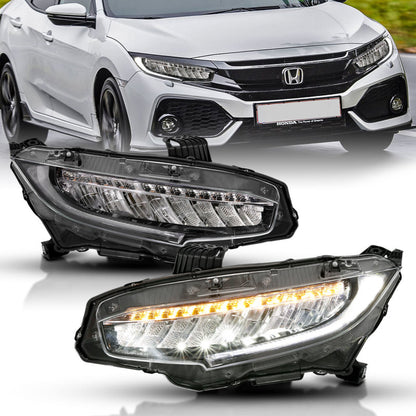 ANZO 16-17 Honda Civic Projector Headlights Plank Style Black w/Amber/Sequential Turn Signal - eliteracefab.com