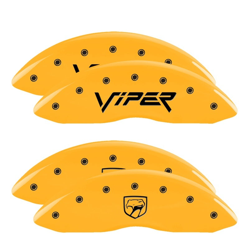 MGP 4 Caliper Covers Engraved Front Viper Rear Snake Yellow Finish Black Char 2002 Dodge Viper MGP