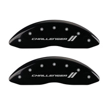 Load image into Gallery viewer, MGP 4 Caliper Covers Engraved Front &amp; Rear With stripes/Challenger Black finish silver ch - eliteracefab.com