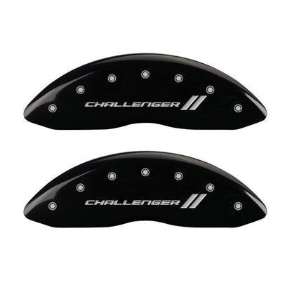 MGP 4 Caliper Covers Engraved Front & Rear With stripes/Challenger Black finish silver ch - eliteracefab.com