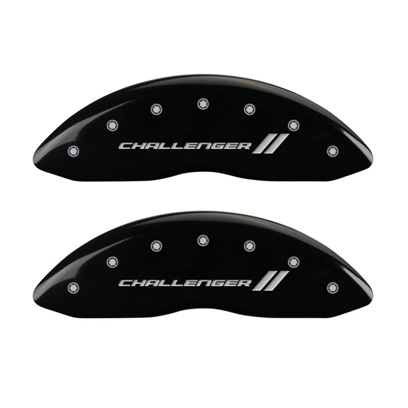 MGP 4 Caliper Covers Engraved Front & Rear With stripes/Challenger Black finish silver ch MGP