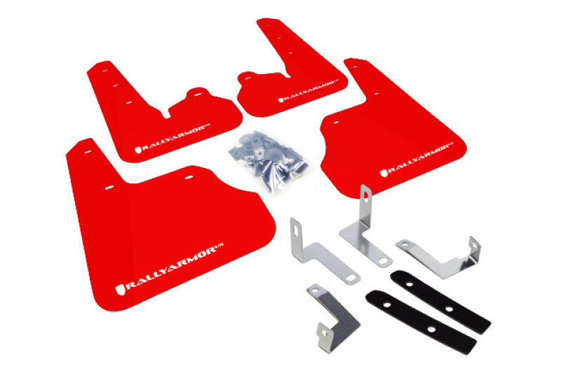 Rally Armor UR Mudflaps Red Urethane White Logo 2012-2016 Impreza (non Aero-Kit) - eliteracefab.com