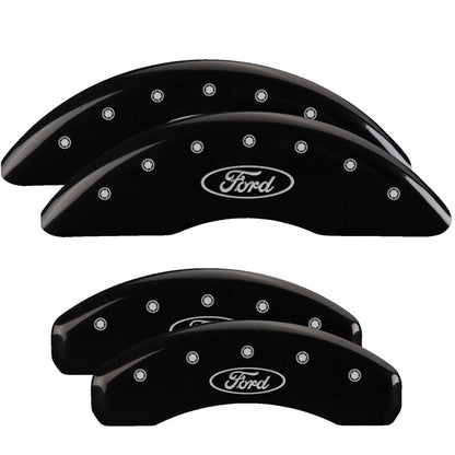 MGP 4 Caliper Covers Engraved Front & Rear Oval logo/Ford Black finish silver ch MGP