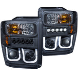 ANZO USA Ford F-250 / F-350 / F-450 Super Duty Projector Headlights W/ U-Bar Black; 2008-2010