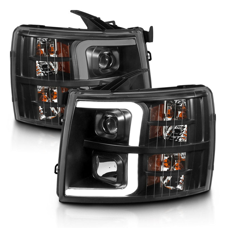 ANZO 07-13 Chevrolet Silverado 3500 Projector Headlights - Black Amber - eliteracefab.com