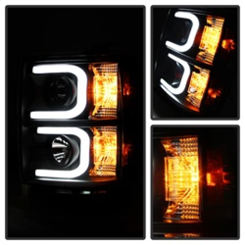 Spyder Chevy Silverado 1500 14-16 Projector Headlights Light Bar DRL Blk PRO-YD-CS14-LBDRL-BK - eliteracefab.com