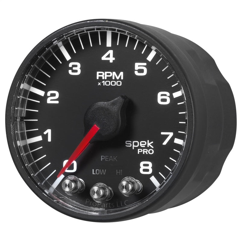 Autometer Spek-Pro Black 2 1/16 inch 8K RPM Tach w/ Shift Light and Peak Memory P334328