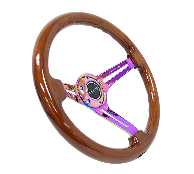 NRG Reinforced Classic Wood Grain Wheel 350mm 3-Spoke Slotted Center Neochrome Brown Painted Wood - eliteracefab.com