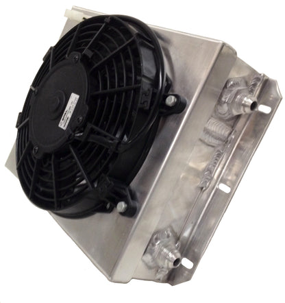 CSF Dual Fluid Bar & Plate HD Oil Cooler w/9in SPAL Fan (1/3 & 2/3 Partition) - 13.8in L x 10in H - eliteracefab.com