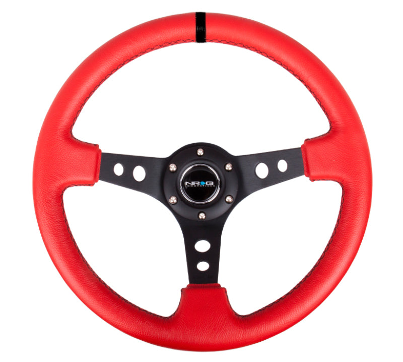 NRG Reinforced Sport Steering Wheel 350mm 3 Inch Deep Black Spoke Red Suede - eliteracefab.com