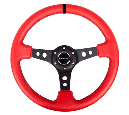 NRG Reinforced Sport Steering Wheel 350mm 3 Inch Deep Black Spoke Red Suede - eliteracefab.com