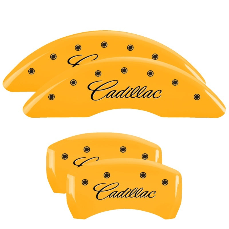 MGP 4 Caliper Covers Engraved F & R Cursive/Cadillac Yellow Finish Black Char 2017 Cadillac CT6 MGP