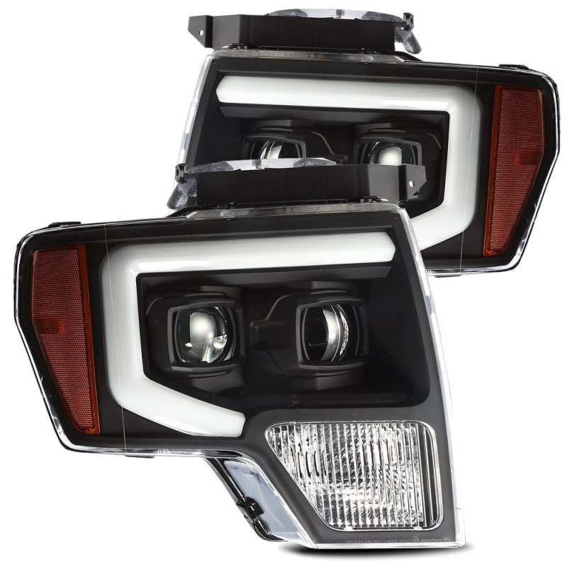 AlphaRex 09-14 Ford F-150 LUXX LED Proj Headlights Plank Style Black w/Activ Light/Seq Signal/DRL - eliteracefab.com