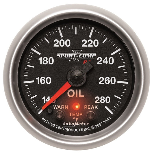 Autometer Sport-Comp II 52.4mm 140-280 Deg F Oil Temperature Peak & Warn w/ Electronic Control Gauge 3640