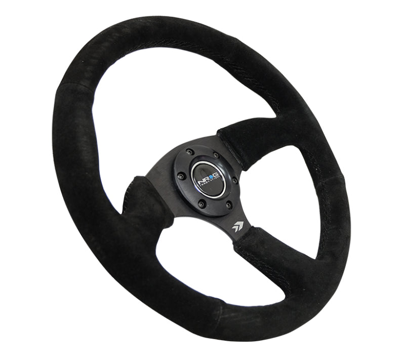 NRG Reinforced Steering Wheel 350mm Sport Suede Racing 2.5 Inch Deep Comfort Grip, 5mm thick matte black spoke - eliteracefab.com