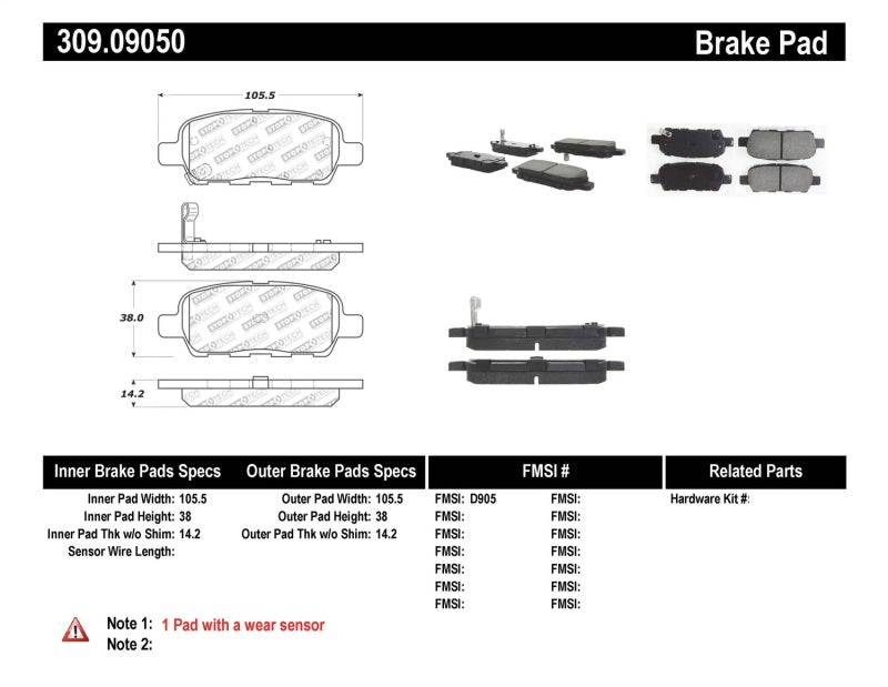 STOPTECH PERFORMANCE 6/02-08 350Z / 01-08 G35 REAR BRAKE PADS, 309.09050 - eliteracefab.com