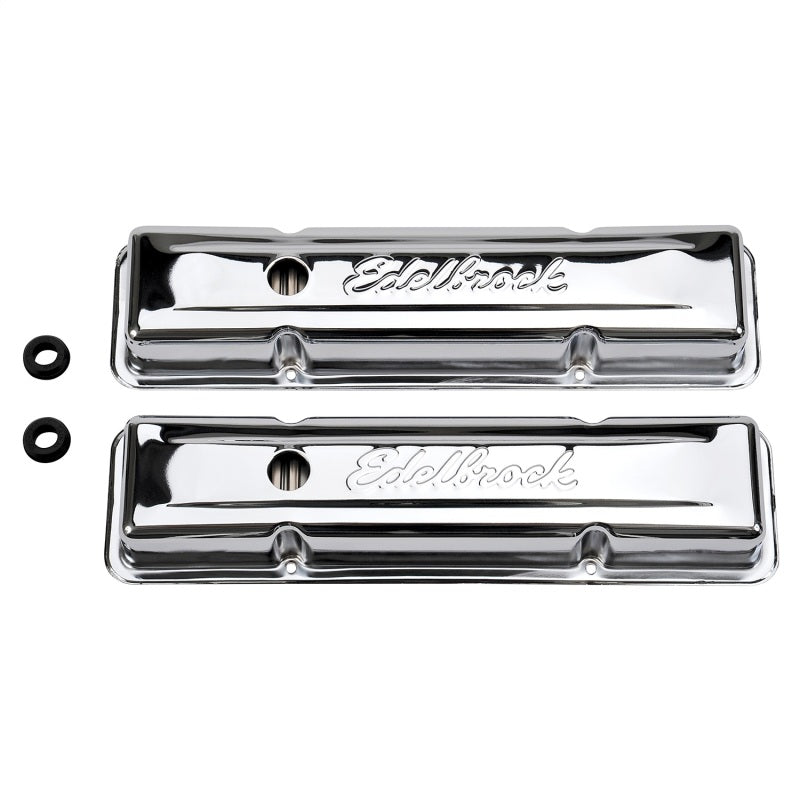 Edelbrock Valve Cover Signature Series Chevrolet 1959-1986 262-400 CI V8 Low Chrome - eliteracefab.com