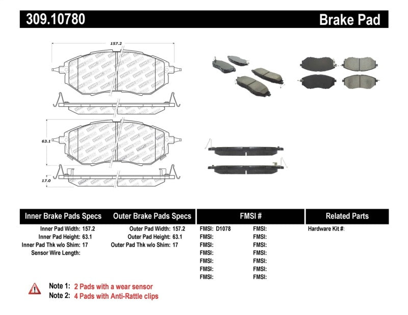 STOPTECH PERFORMANCE 05-08 LEGACY 2.5 GT FRONT BRAKE PADS, 309.10780 - eliteracefab.com