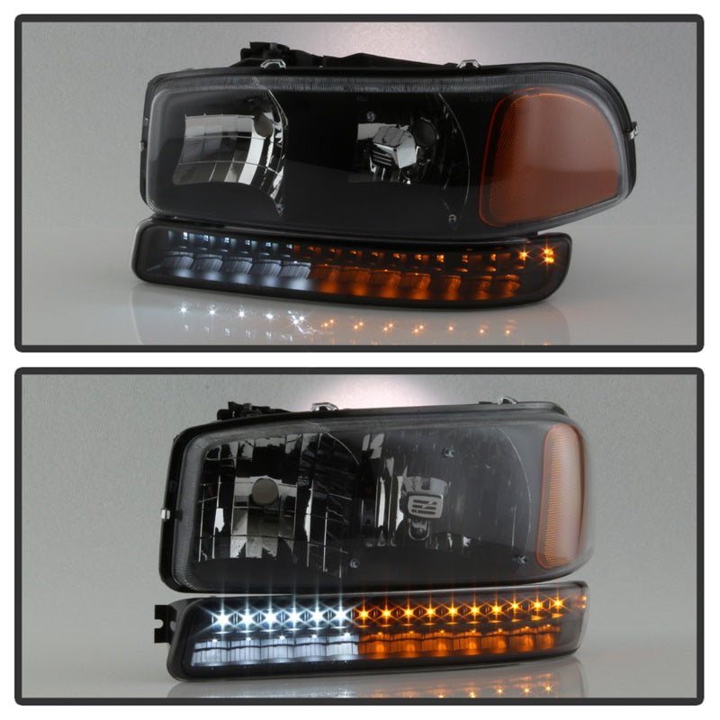 xTune GMC Sierra 99-06 /Yukon 00-06 Headlights & LED Bumper Lights - Black HD-JH-GS99-LED-SET-BK - eliteracefab.com