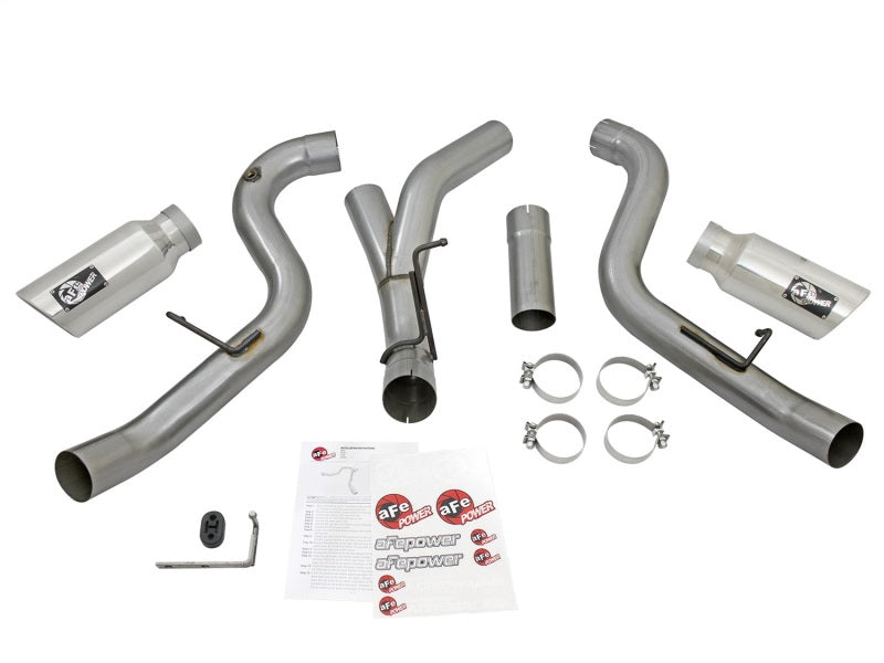 aFe LARGE Bore HD 4in Dual DPF-Back SS Exhaust w/Polished Tip 16-17 GM Diesel Truck V8-6.6L (td) LML aFe