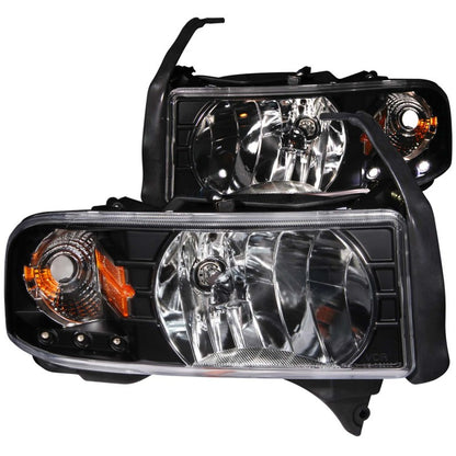 ANZO 1994-2001 Dodge Ram Crystal Headlights Black w/ LED - eliteracefab.com