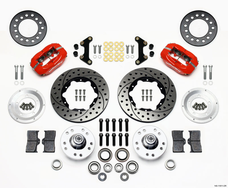 Wilwood Forged Dynalite Front Kit 11.00in Drill-Red 49-54 Chevy / 53-62 Corvette Wilwood