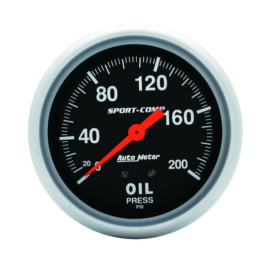 Autometer 2-5/8in 200 PSI Mechanical Sport-Comp Oil Pressure Gauge 3422