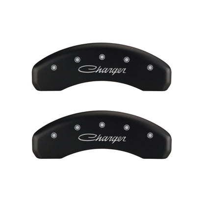 MGP 4 Caliper Covers Engraved Front & Rear Cursive/Charger Red finish silver ch MGP