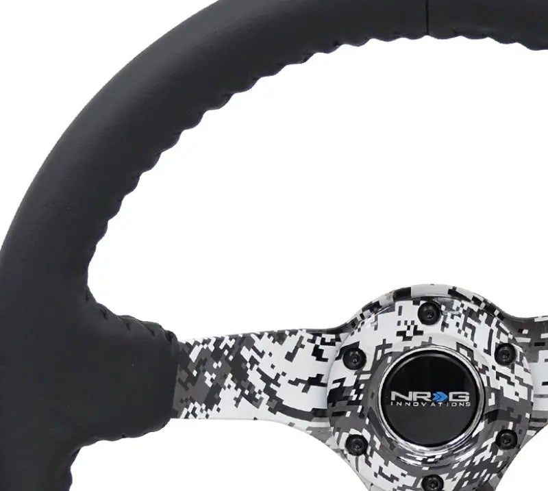 NRG Reinforced Sport Steering Wheel 350mm 3 Inch Deep Hydro Dipped Digital Camo 5mm spoke Black Leather Black Baseball Stitching - eliteracefab.com