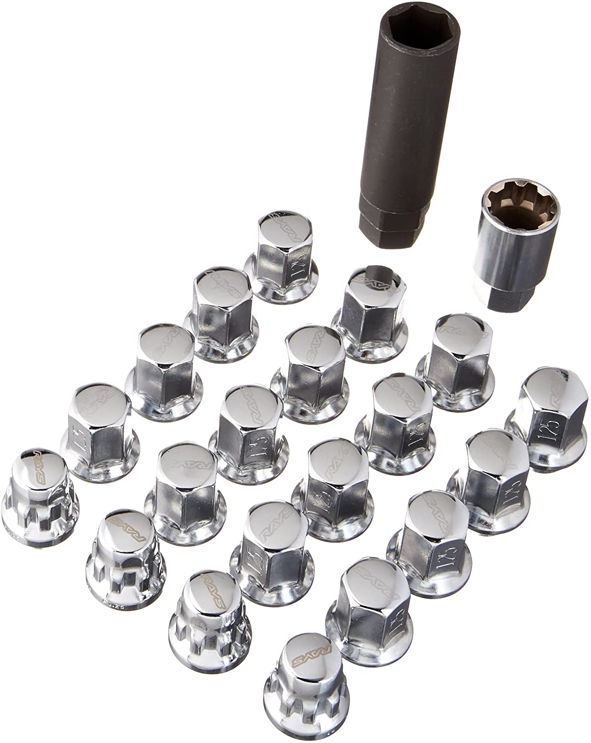 Rays M12x1.25 5 holes 16pcs nut, 4pcs Lock nut, 1 adapter & 1 lock nut key - Chrome - eliteracefab.com