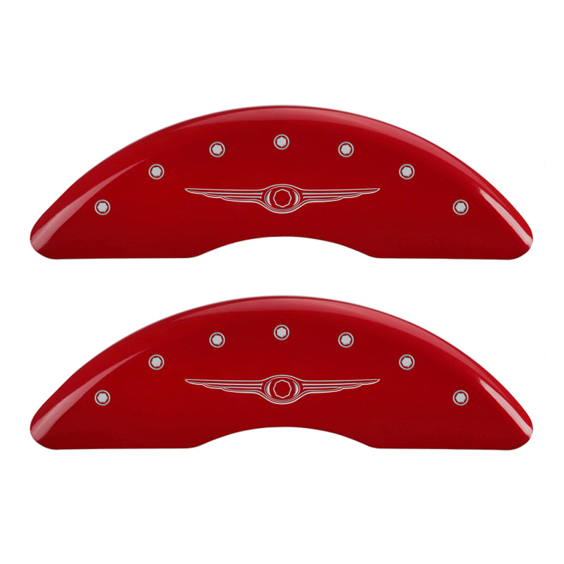 MGP 4 Caliper Covers Engraved Front & Rear Style 1/Chrysler Wing Red finish silver ch MGP