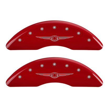 MGP 4 Caliper Covers Engraved Front & Rear Style 1/Chrysler Wing Red finish silver ch MGP