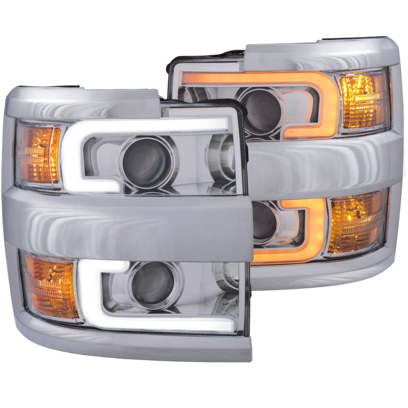 ANZO USA Chevrolet Silverado Hd Projector Headlights W/ Plank Style Switchback Chrome W/ Amber Chrome Rim; 2015-2017 - eliteracefab.com