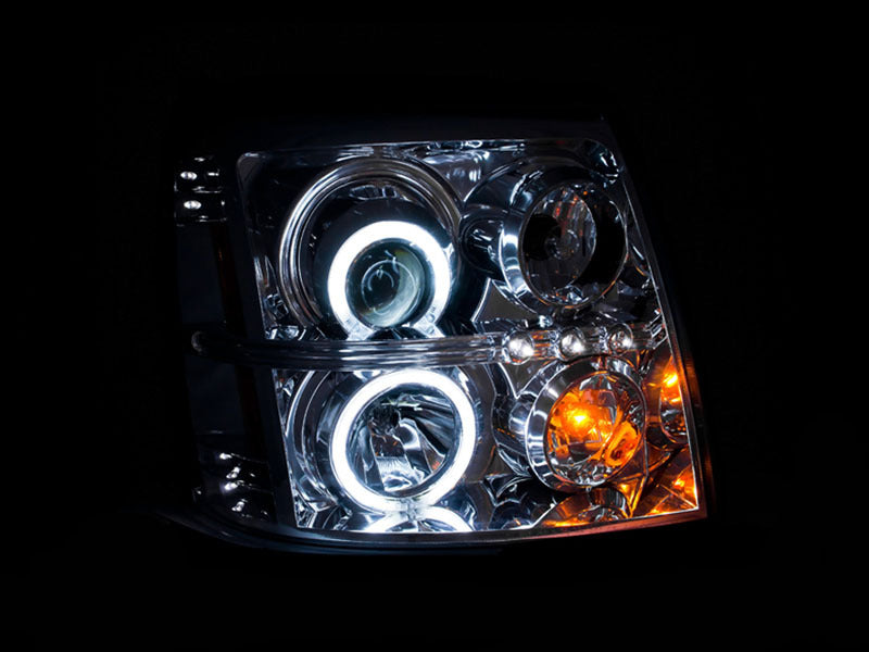 ANZO USA Cadillac Escalade Projector Headlights W/ Halo Chrome Ccfl Hid Compatible; 2003-2006 - eliteracefab.com