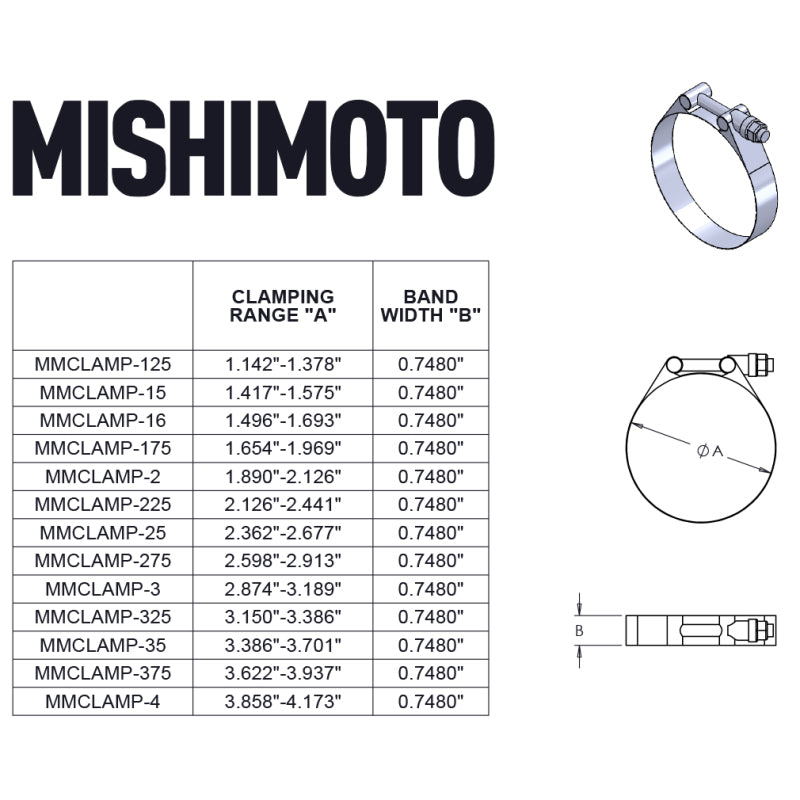 Mishimoto 1.75 Inch Stainless Steel T-Bolt Clamps - Gold