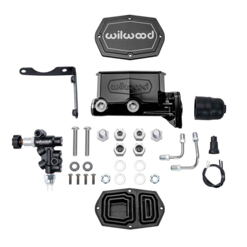 Wilwood Compact Tandem Master Cylinder w/ Combination Valve 1-1/8in Bore - Black Wilwood