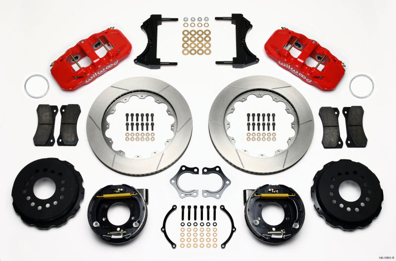 Wilwood AERO4 Rear P-Brake Kit 14.00in Red Mopar/Dana 2.36in Off w/Snap Ring Brng Wilwood