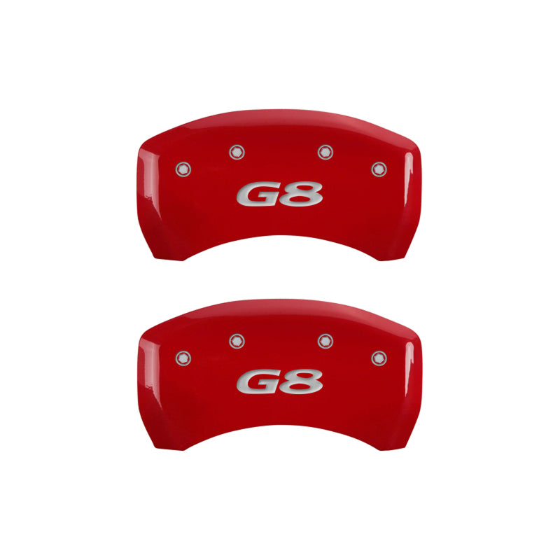 MGP 4 Caliper Covers Engraved Front Pontiac Engraved Rear G8 Red finish silver ch - eliteracefab.com