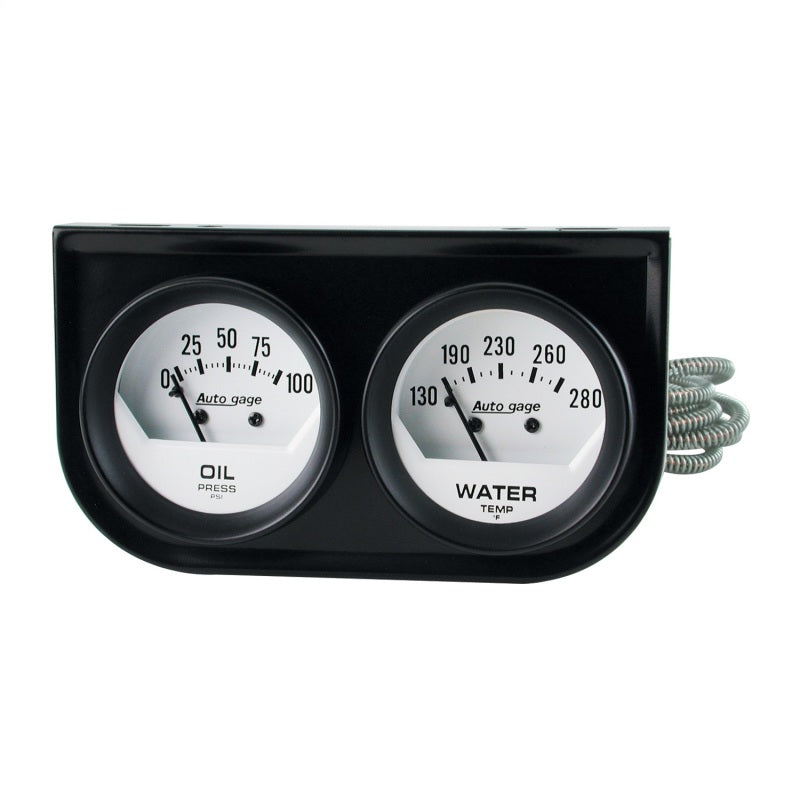 AutoMeter Gauge Console Oilp/Wtmp 2in. 100PSI/280 Deg. F Wht Dial Blk Bzl Autogage 2323