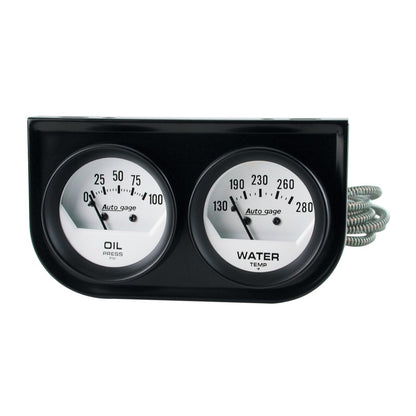 AutoMeter Gauge Console Oilp/Wtmp 2in. 100PSI/280 Deg. F Wht Dial Blk Bzl Autogage 2323