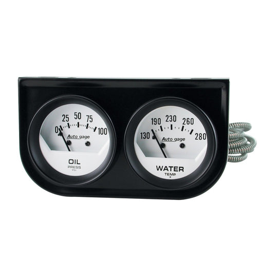 AutoMeter Gauge Console Oilp/Wtmp 2in. 100PSI/280 Deg. F Wht Dial Blk Bzl Autogage 2323
