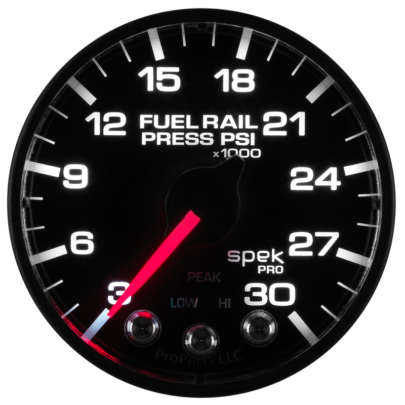 Autometer Spek-Pro Gauge Rail Press 2 1/16in 30Kpsi Stepper Motor W/Peak & Warn Blk/Blk P321328