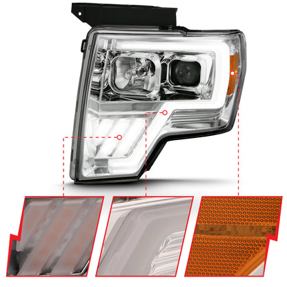 ANZO 2009-2013 Ford F-150 Projector Light Bar G4 Switchback H.L. Chrome Amber - eliteracefab.com