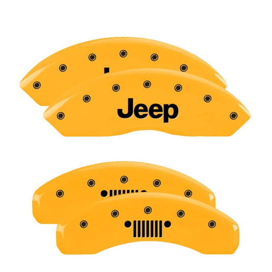MGP 4 Caliper Covers Engraved Front JEEP Engraved Rear JEEP Grill logo Yellow finish black ch MGP