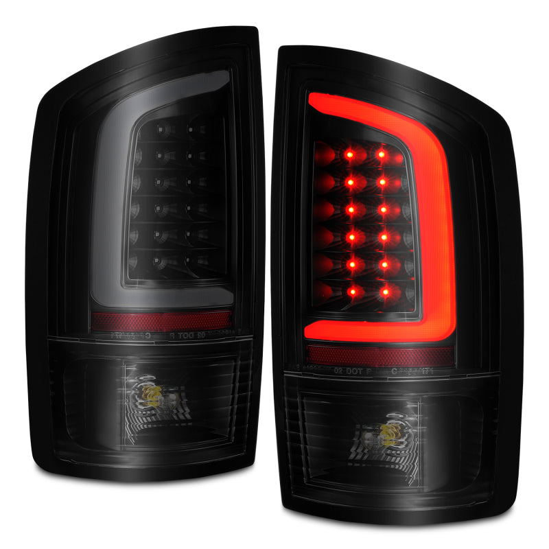 ANZO 2002-2006 Dodge Ram 1500 LED Tail Lights w/ Light Bar Black Housing Smoke Lens - eliteracefab.com