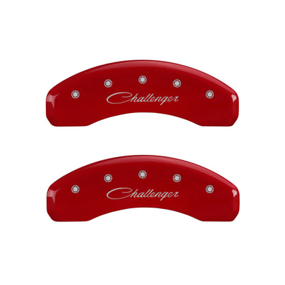 MGP 4 Caliper Covers Engraved Front & Rear Cursive/Challenger Red finish silver ch MGP