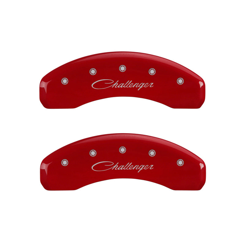 MGP 4 Caliper Covers Engraved Front & Rear Cursive/Challenger Red finish silver ch MGP