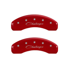 Load image into Gallery viewer, MGP 4 Caliper Covers Engraved Front &amp; Rear Cursive/Challenger Red finish silver ch MGP