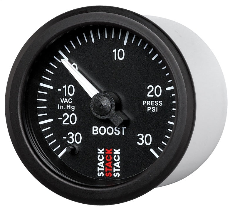 Autometer Stack 52mm -30INHG to +30 PSI (Incl T-Fitting) Pro Stepper Motor Boost Press Gauge - Black ST3312