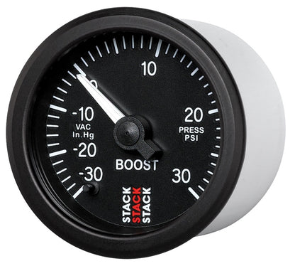 Autometer Stack 52mm -30INHG to +30 PSI (Incl T-Fitting) Pro Stepper Motor Boost Press Gauge - Black ST3312